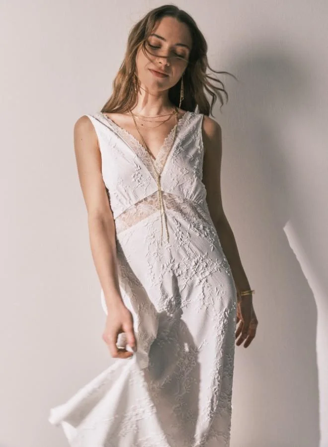 women'secret  Long satin jacquard nightdress in White for Women | Best Price UAE